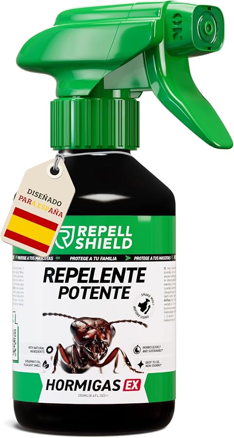 RepellShield® Spray Antihormigas 250ml - Repelente Hormigas Casa y Jardín | No mancha | Barrera protectora en cocina, terraza y jardín | Fácil de aplicar | Sin gel, cebos ni trampa hormigas