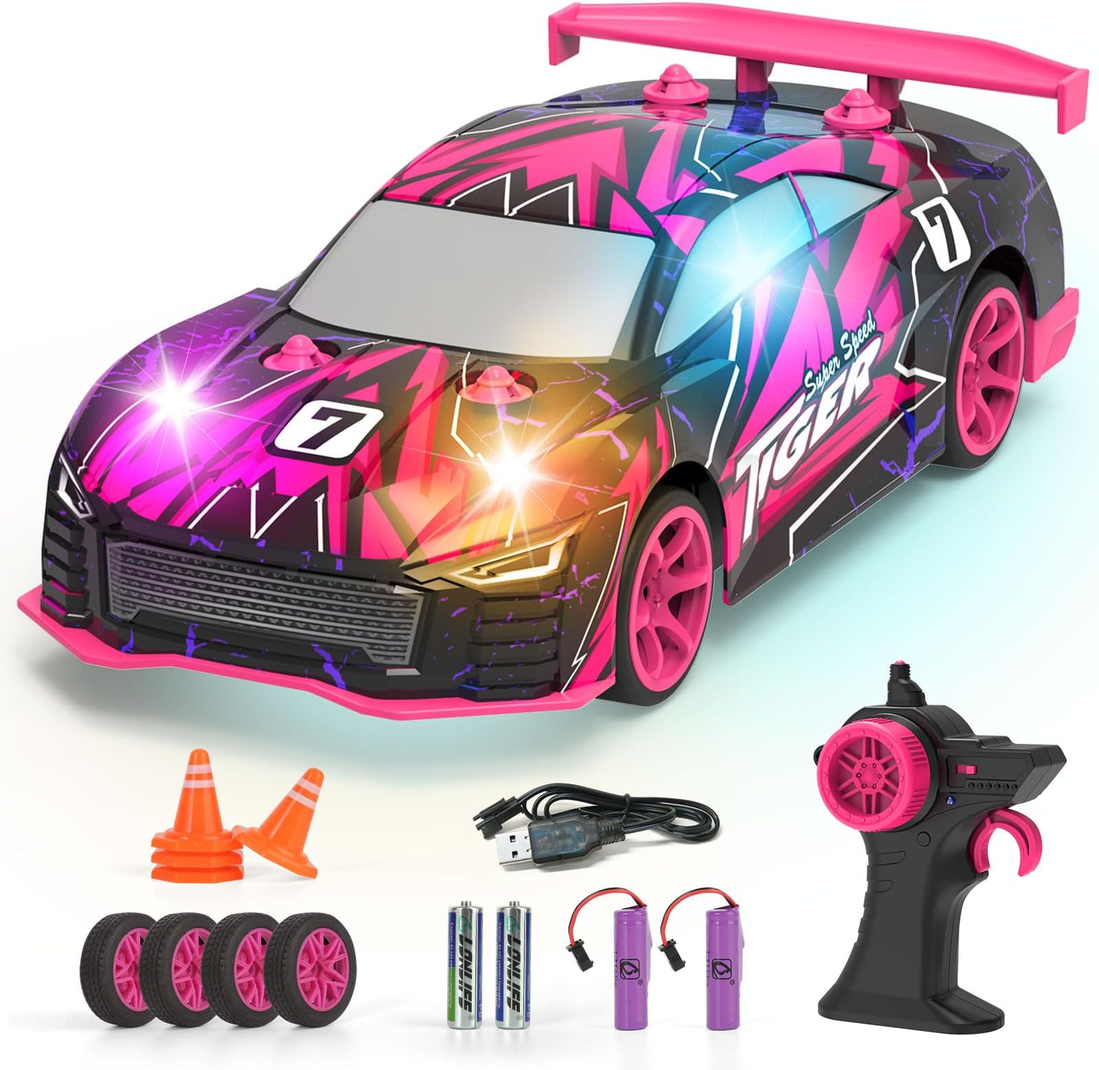 Kids RC Drifting Car,1:24 Scale 2.4Ghz High Speed Remote Control Racing Car,2024 Toys Gifts for 6 7 8 9 10 11 12 Year Old Boys Girls,Children Cool Christmas Birthday Gifts Presents with Lights