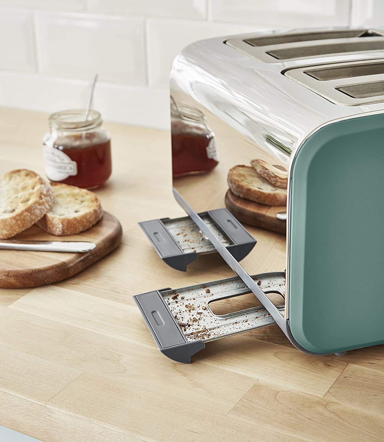 Swan Nordic Set Desayuno Bouilloire sans fil 1,7 L 2200 W, grille-pain large fente 4 tranches, 3 fonctions, design moderne, effet bois, vert