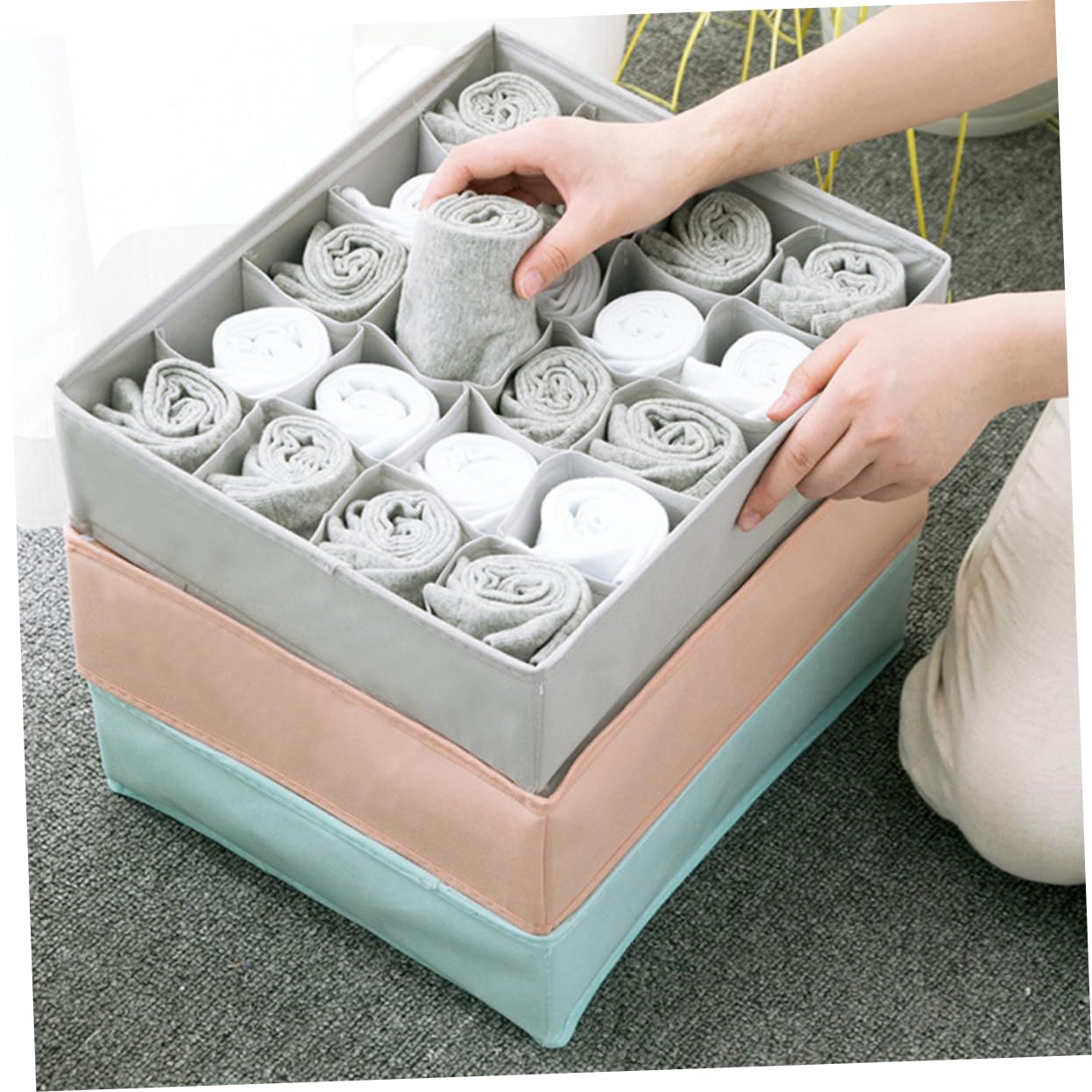 Aufbewahrungsbox für Unterwäsche 3 Stück Rosa aus Vliesstoff | Fächerdesign, für Schrank und Schublade, 1 Satz für Bhs, Accessoires und Reise