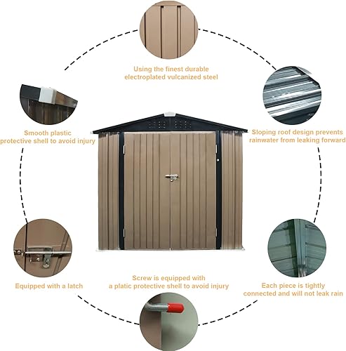 Miniatura 4 de Polar Aurora Cobertizo de almacenamiento al aire libre, cobertizo de jardín de metal para almacenamiento de herramientas para patio trasero, patio y