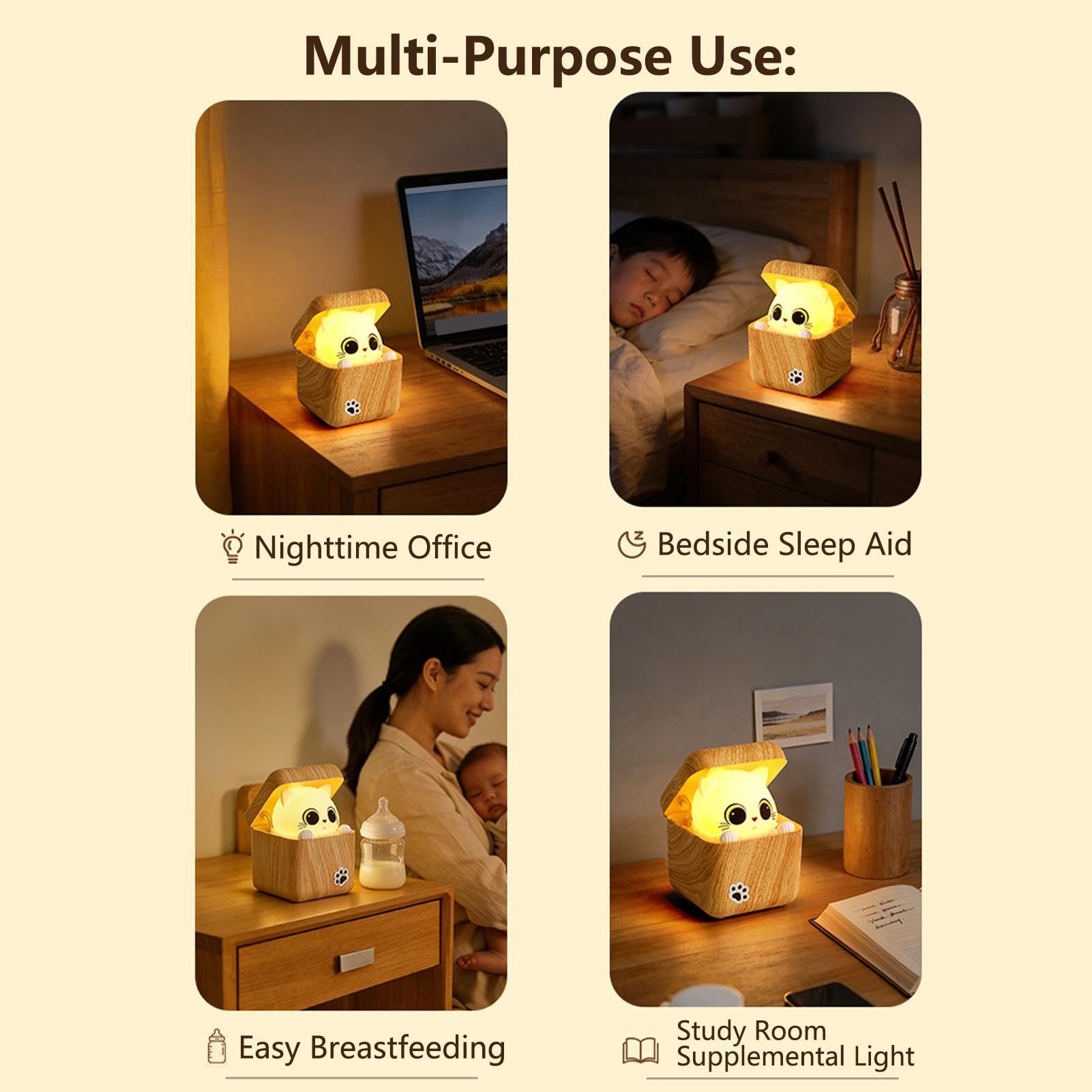 Katzenlampe USB-wiederaufladbare, geräuschaktivierte, süße, versteckte | Dekorative Tischleuchte Für Schlafzimmer, Nachttisch, Schrank, Eingangsbereich und Home Office