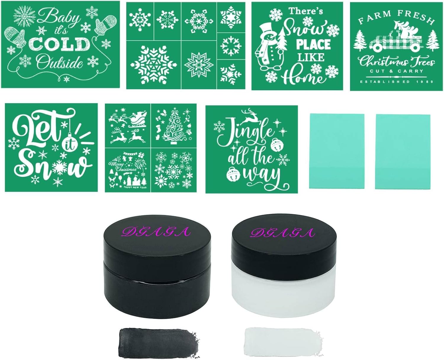 DGAGA Christmas Silk Screen Stencils Xmas Chalk Paste Reusable Self Adhesive Christmas Tree Chalk Mesh Stencils Silkscreen Pattern Stencil for Winter Decoration, DIY Home and Wood Signs