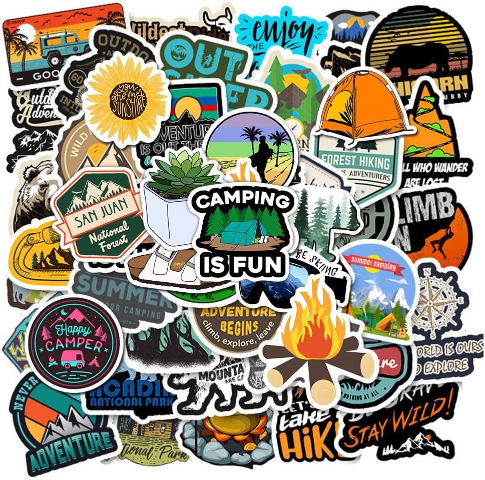 100 Pcs Outdoor Stickers Hiking Camping Sticker Adventure Wilderness Nature Stickers Pack Travel Waterproof Vinyl Stickers Decals for Water Bottle Laptop Luggage for Adults Teens Girls