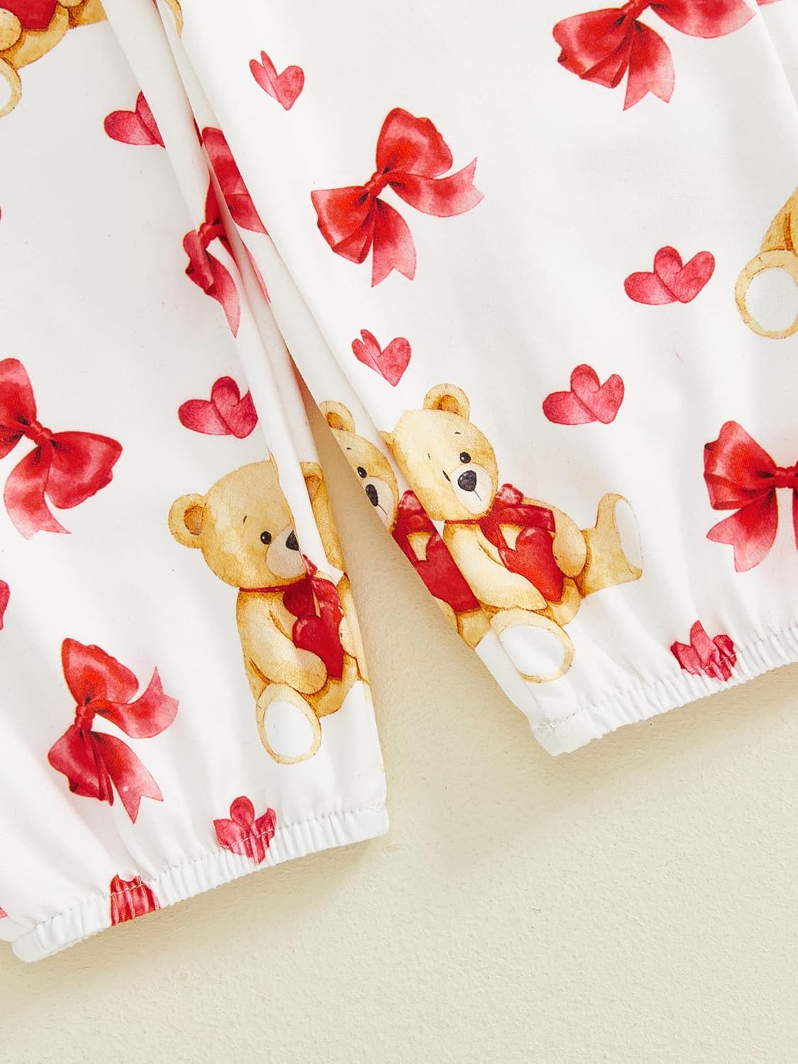 GOOCHEER Newborn Baby Girl Valentine’s Day Outfit Bear Hearts Print Ruffle Long Sleeve Romper Long Pants Headband Set - Image 6