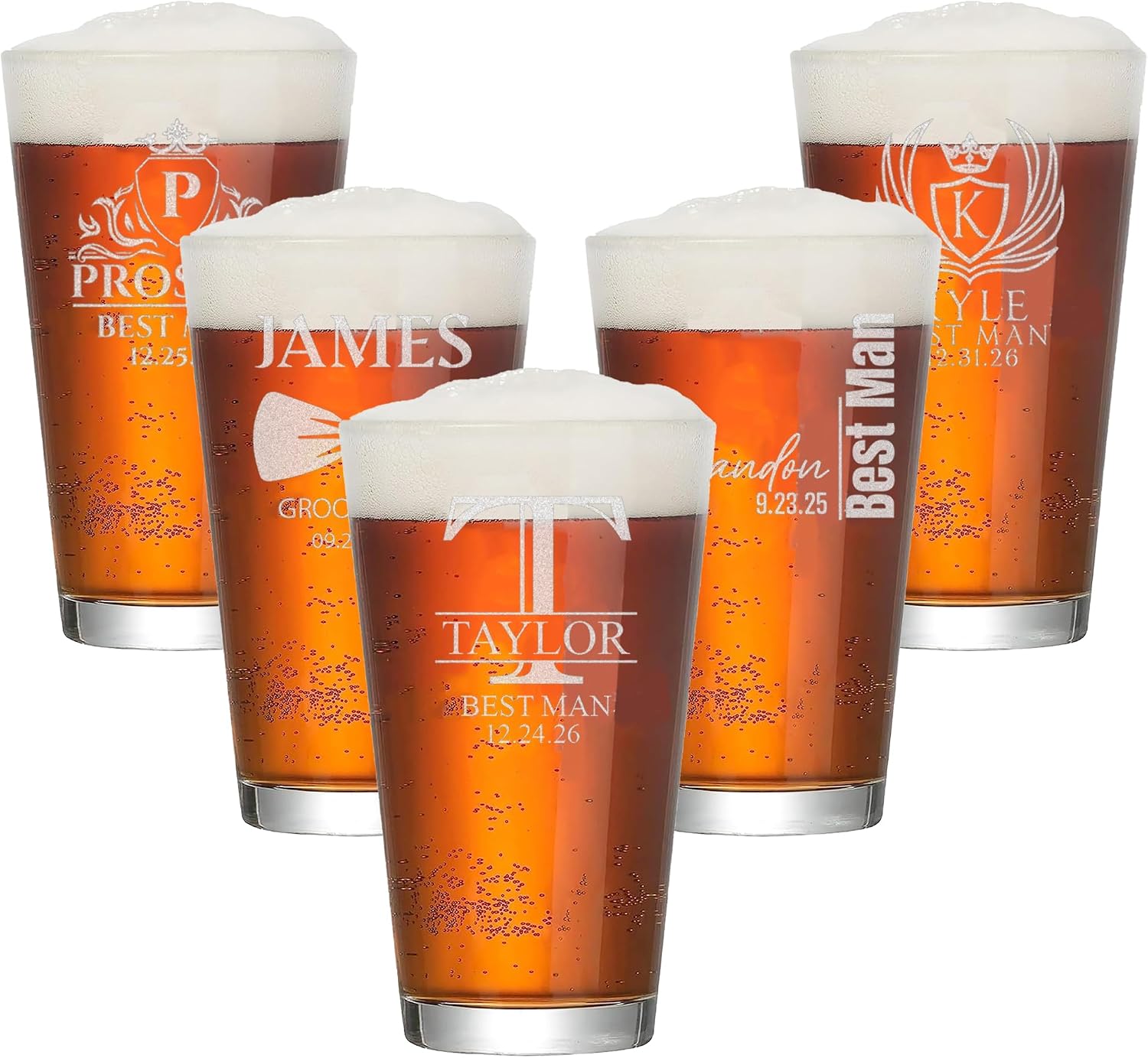 Personalized Groomsmen Pint Beer Glass - 16oz Custom Engraved Drinking Pint Glasses with Etched Initial Letter & Name, Best Man Groomsmen Proposal Gifts for Wedding Favors & Bachelor Party