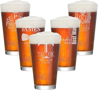 Personalized Groomsmen Beer Pint - 16oz Best Man Beer Glass - Custom Etched Drink Glassware, Engraved Gifts for Wedding Favors, Best Man Proposal Gifts, Bachelor Party