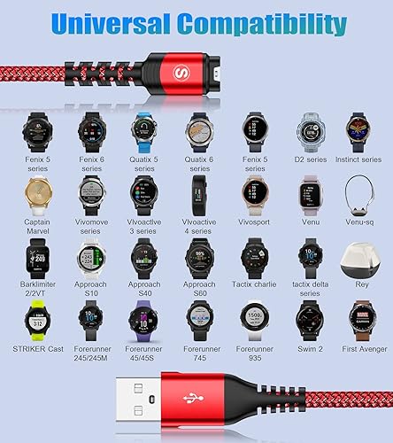 Miniatura 6 de sweguard Cable de carga Garmin Watch de 4 pies compatible con Garmin Fenix 5 5S 5X 6 6S 6X Plus Pro 7 7S 7X, Forerunner 945 45 45S 245 Music,