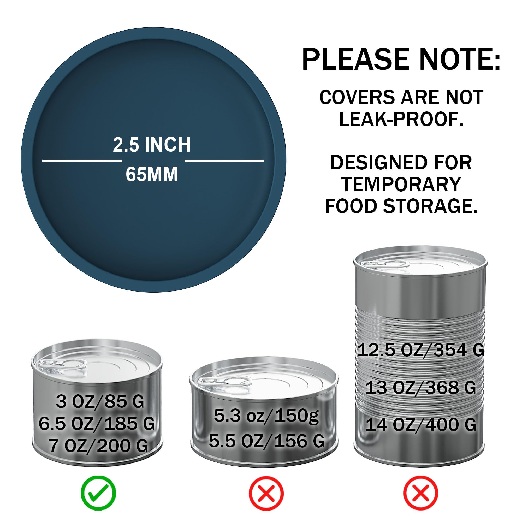OHMO - 2 Pack Cat Food Can Lids, Small (3 oz) Silicone Can Covers for Pet Food Cans 2.5 oz Cat Food Cans, Dark Blue - Detailed View
