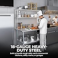 Vista 3 de Estante doble de acero inoxidable resistente con certificación NSF de calibre 18 con soportes para cocinas, cuartos de servicio, almacenamiento