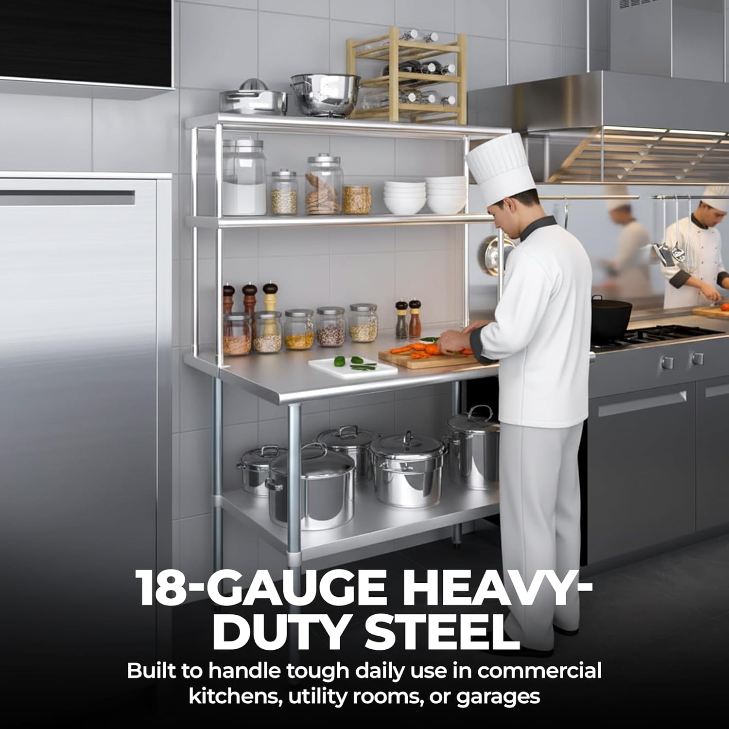 KPS Stainless Steel Double Overshelf – 18" x 36" NSF Certified 2-Tier Adjustable Overshelf for Commercial Kitchen or Food Truck