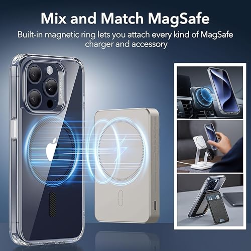 Vista 448 de ESR Funda para iPhone 15 Pro Max, compatible con MagSafe, de grado militar, negro transparente