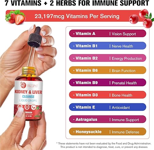 Miniatura 8 de Gotas de desintoxicación y reparación 29 en 1 de limpieza de riñón e hígado, suplemento de arándano y cardo mariano de alta absorción, soporte de