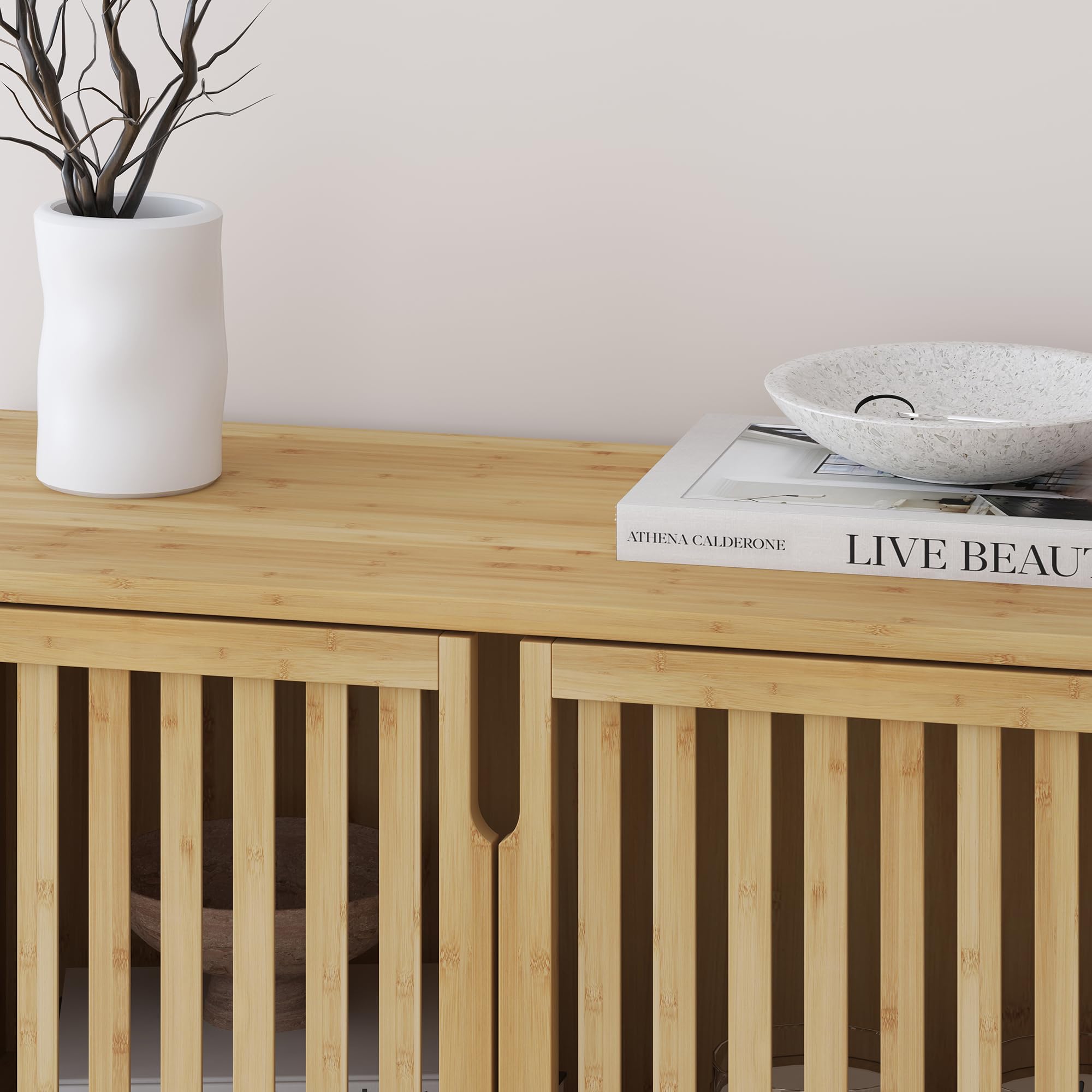 [en.casa] Mobile Contenitore Multifunzionale Armadio a 2 Ante Credenza con 2 Scomparti Vani Portaoggetti per Soggiorno Camera da Letto Bagno 77 x 72 x 33 cm in Bambù Naturale