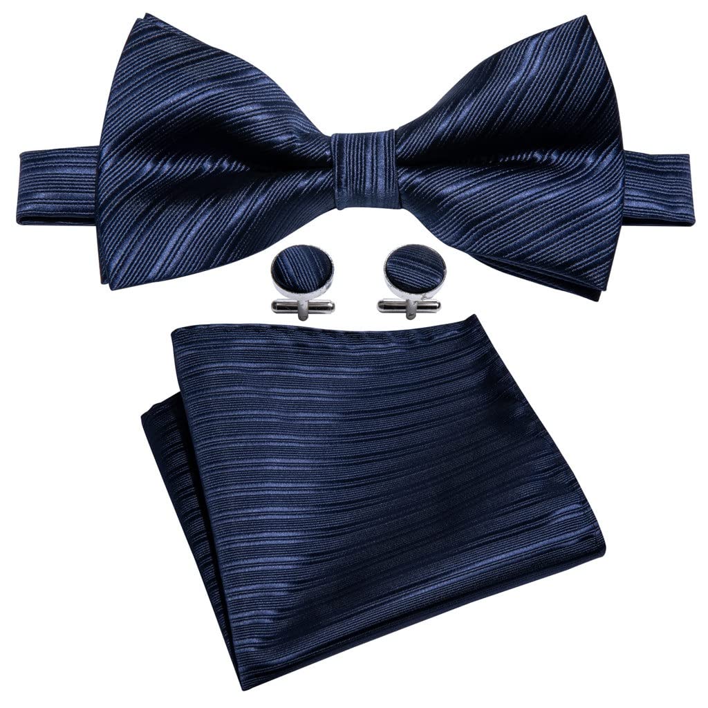 Corbata a Rayas para Hombre, Pajarita de Seda, Pajaritas Formales de Mariposa, Lazos preatados de Negocios, Gemelos Cuadrados de Bolsillo