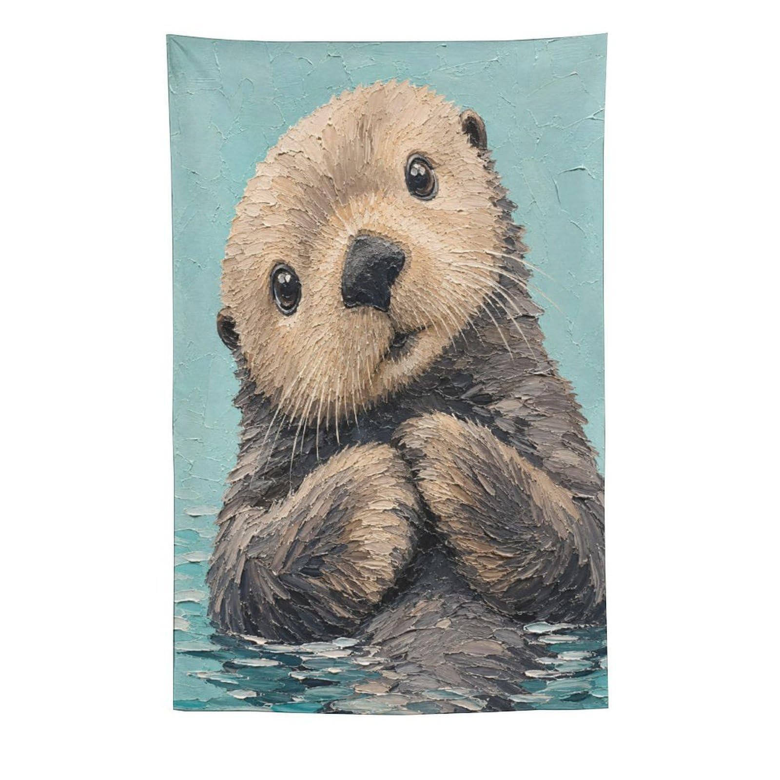 H3B8U2Y5 Cute Otter Portrait Wall Tapestry, Watercolor Style, Entryway