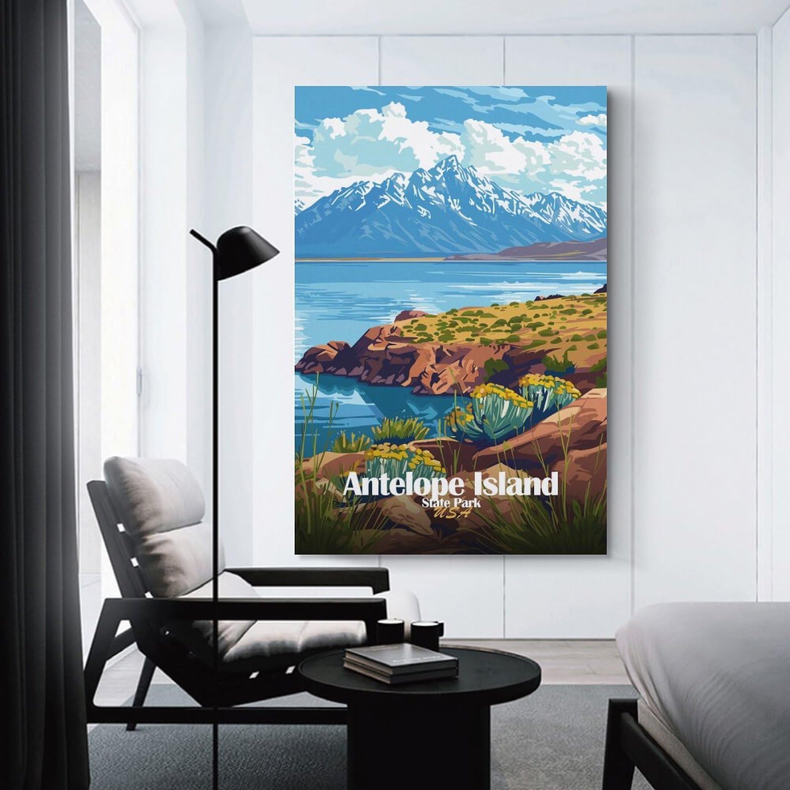 Junmoney Unframe-Style-21-1 Antelope Island State Park Illustration Room Decor Wall Art 16X24inch(40X60cm), For Lounge Decor, Offices Or Entryway Styling, A Flexible Wall Accent For Shared Spaces