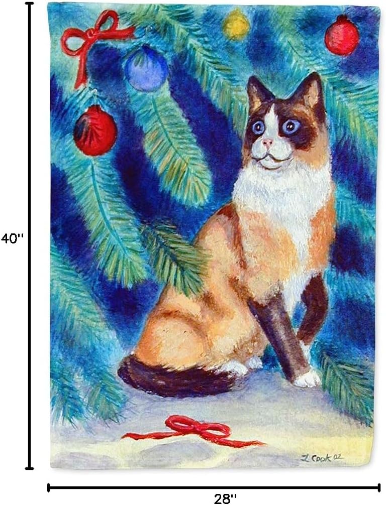 Caroline's Treasures 7155CHF Christmas Tree Cat House Flag Large Porch Sleeve Pole Decorative Outside Yard Banner Artwork Wall Hanging, Polyester, House Size, Multicolor
