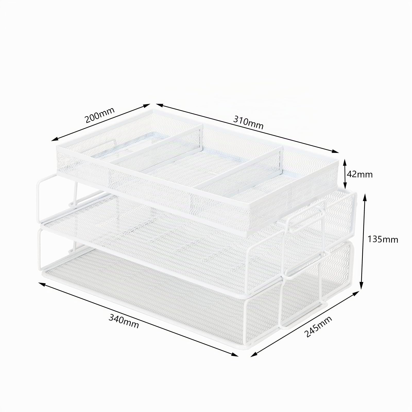 EasyPAG 3 Niveles Metal Malla A4 Bandejas Oficina Apilables Organizador Revistero Almacenamiento Papeles Soporte Archivador Clasificador Documentos Estante Carta,Blanco