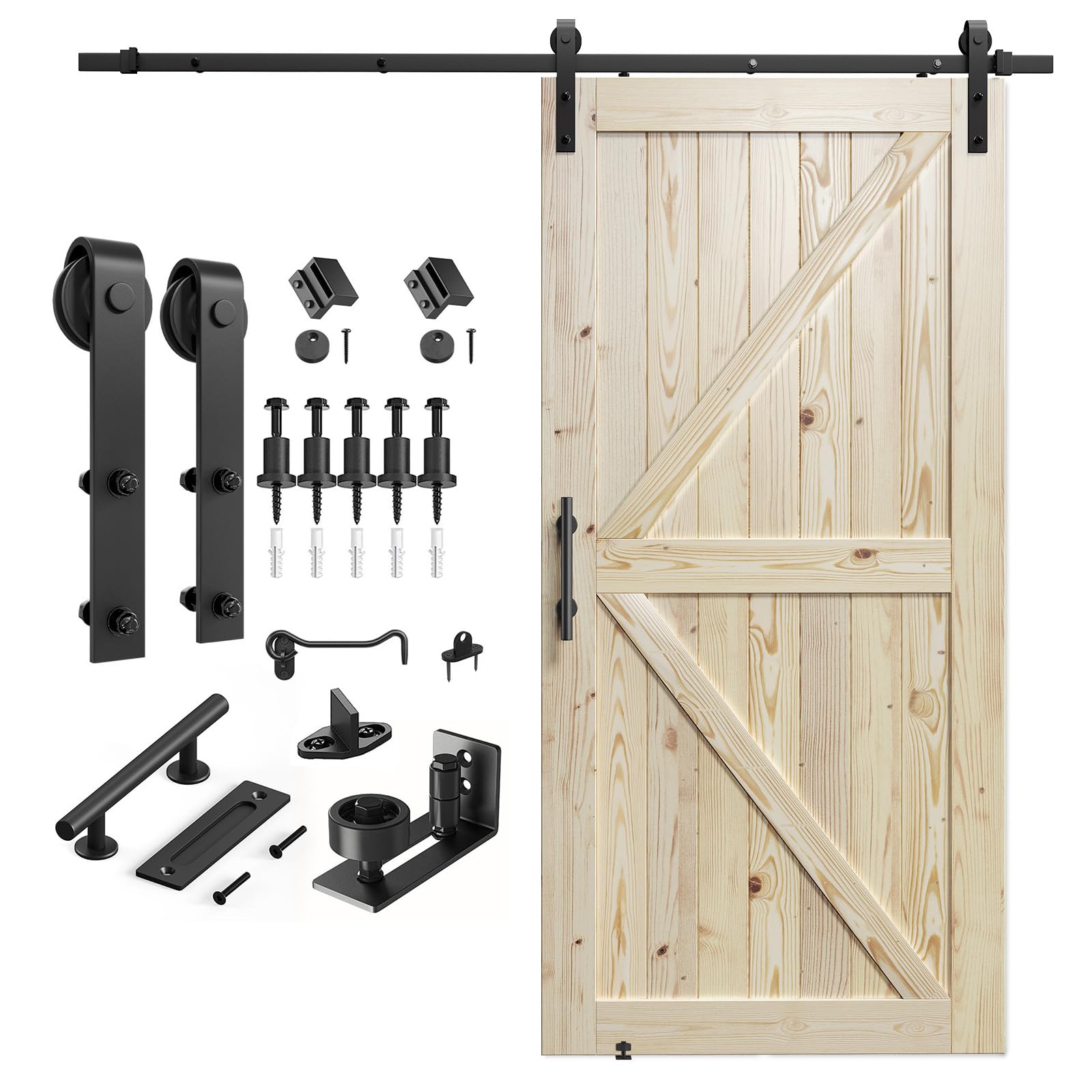 smartstandard 40in x 84in sliding barn door with 7ft barn door hardware kit included, unfinished solid spruce wood door, assembly required, diy, stainable, natural(similar)