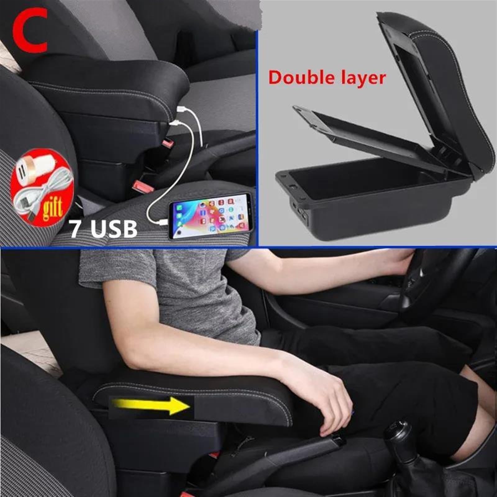 Accoudoir Voiture Avec Rangement | Appuie-bras Confortable | Compatible VW Golf 4, Polo Et Autres Modèles