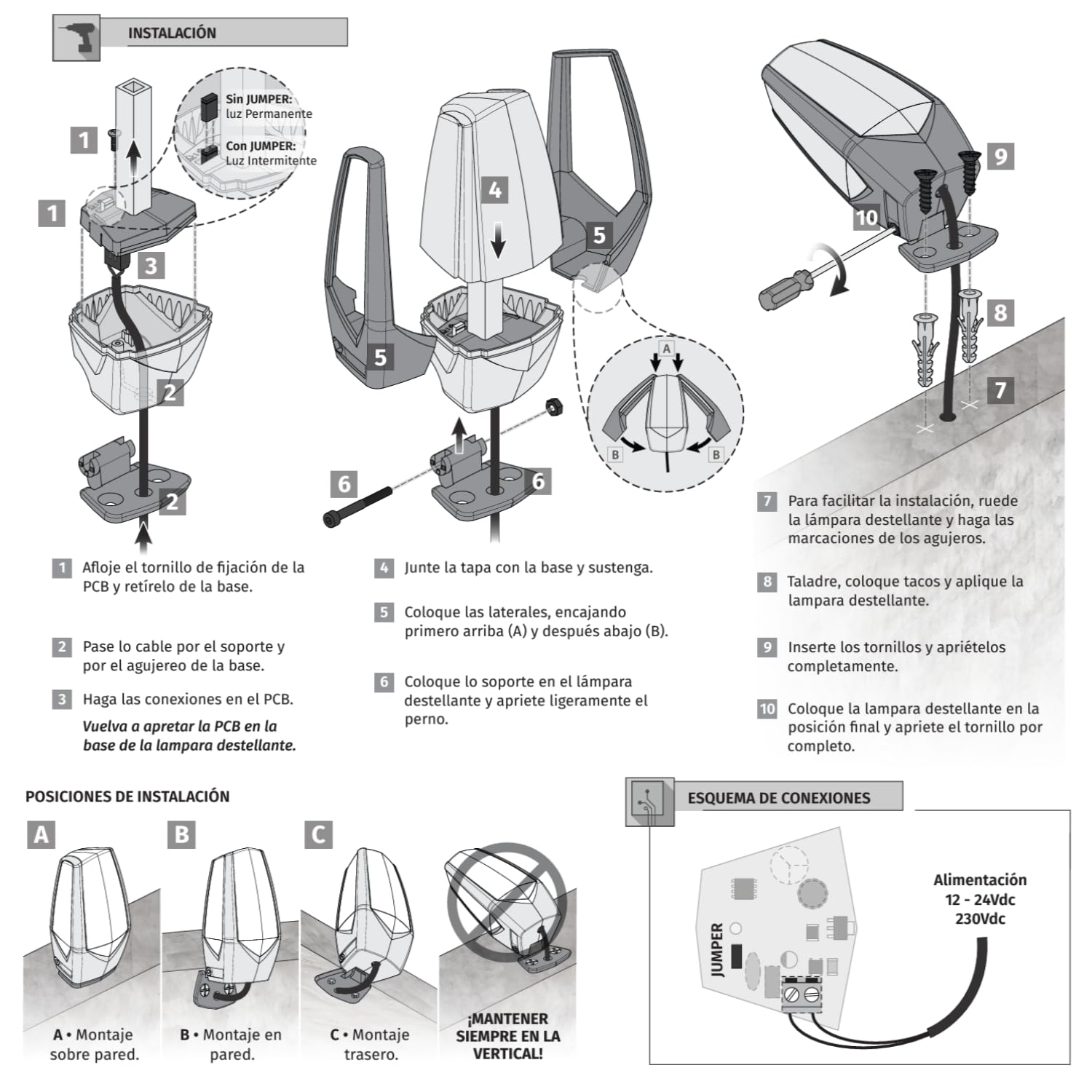 Lampada LED lampeggiante di segnalazione multivoltaggio per porta automatica del garage