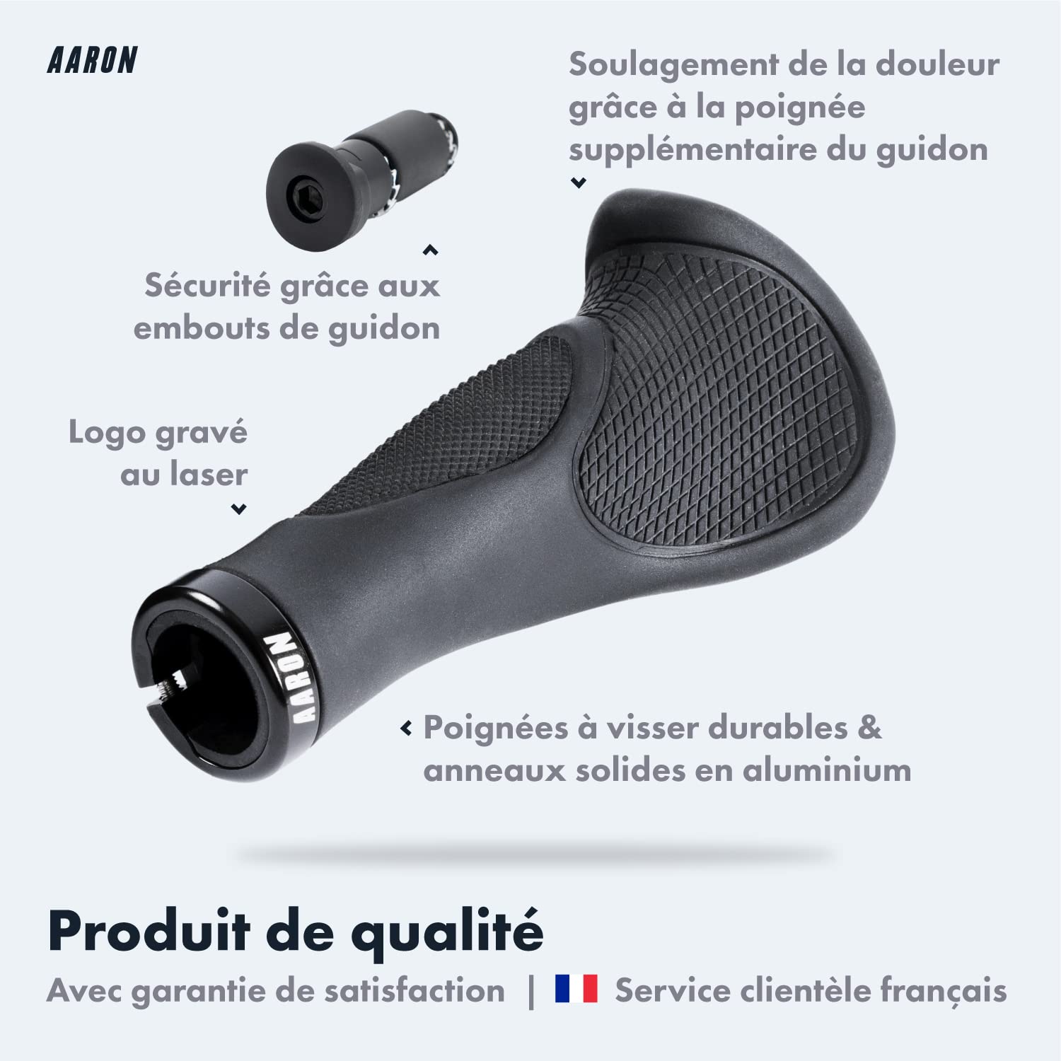 AARON Poignées de vélo ergonomiques avec amortissement en gel, poignées de guidon ergonomiques en caoutchouc antidérapant, poignées adaptées pour vélo électrique, vélo de trekking, VTT, vélo de ville,