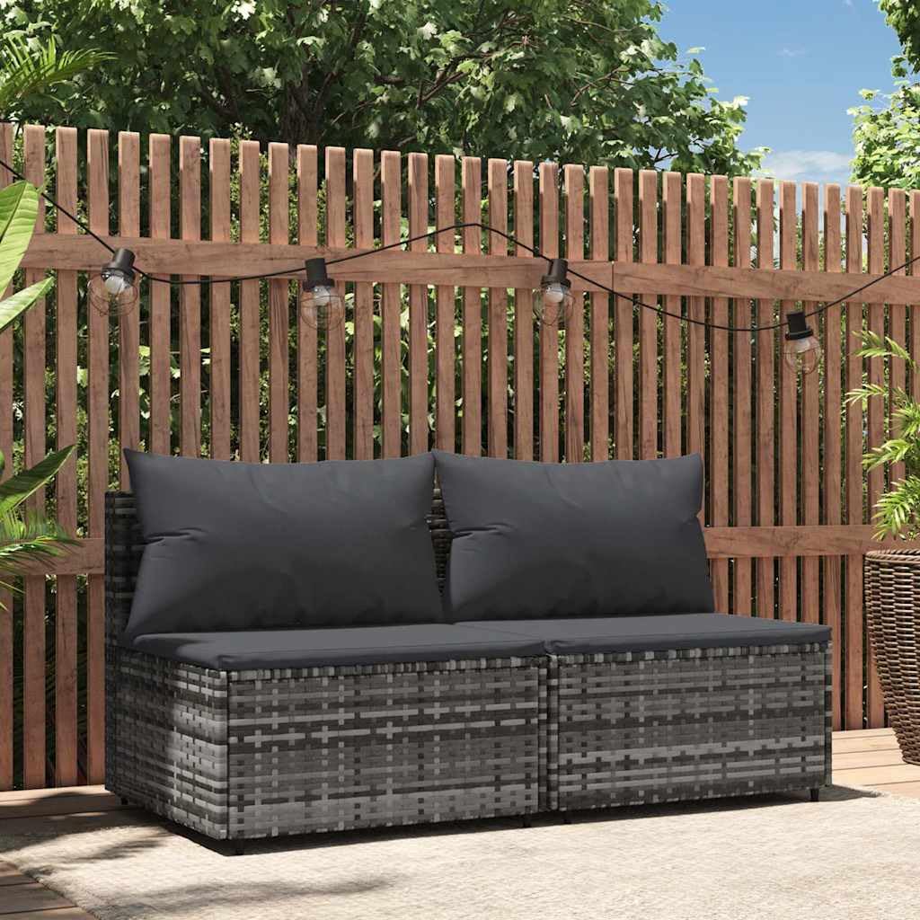 vidaXL Sofás centrales jardín con Cojines 2 uds ratán sintético Gris, sofá de jardín, sofá de Patio, sofá Central de jardín, sofá de Exterior
