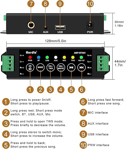 Miniatura 4 de Herdio Altavoces para exteriores de 400 vatios Bluetooth de 4 pulgadas con altavoz estéreo superior para interiores, patio al aire libre, sistema de