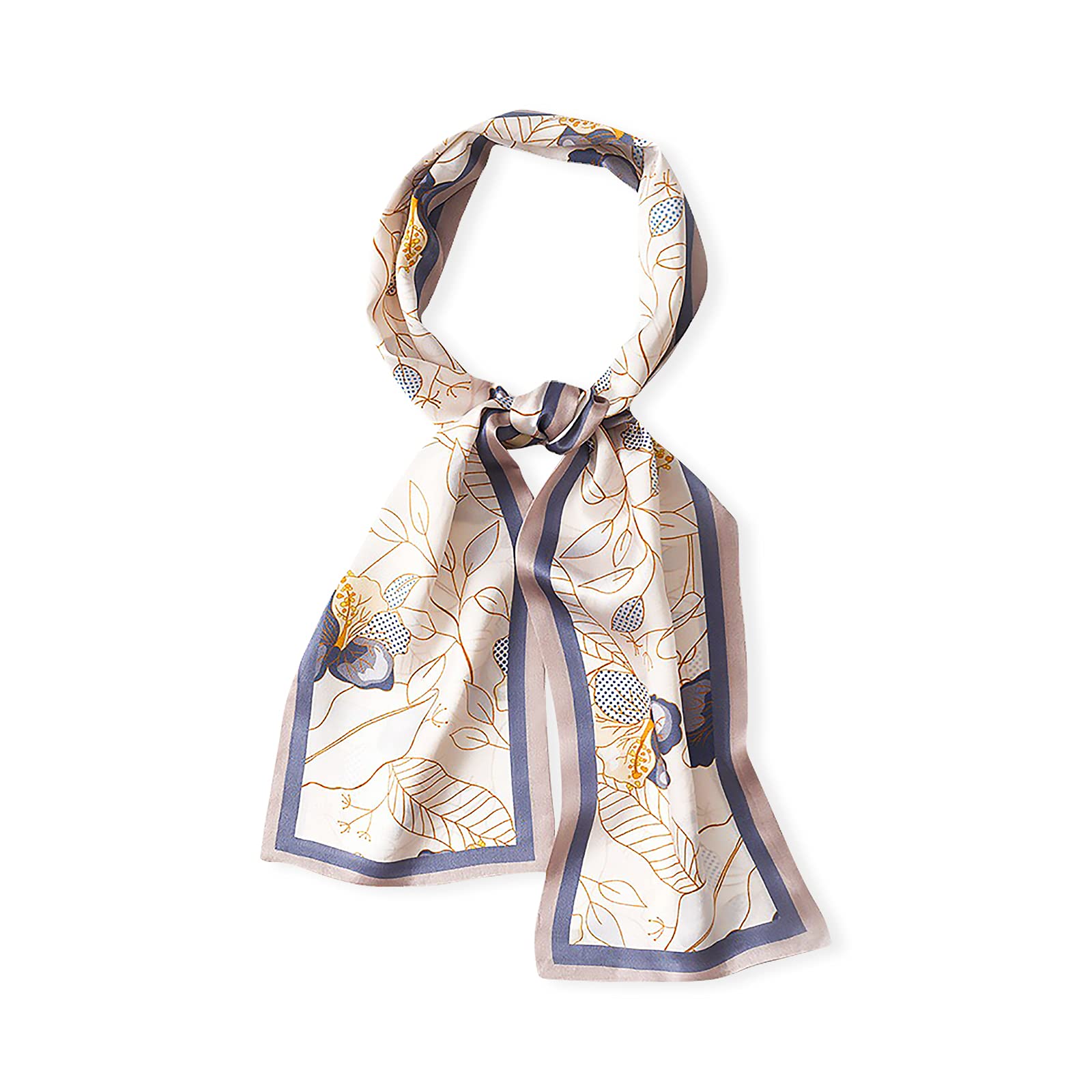 LumiSyne Skinny Silk Scarf Women Flower Bird Printed Colored Painting Satin Silk Narrow Long Lightweight Scarves Decorative Neckerchief Headdress Hairband Hair Scarf