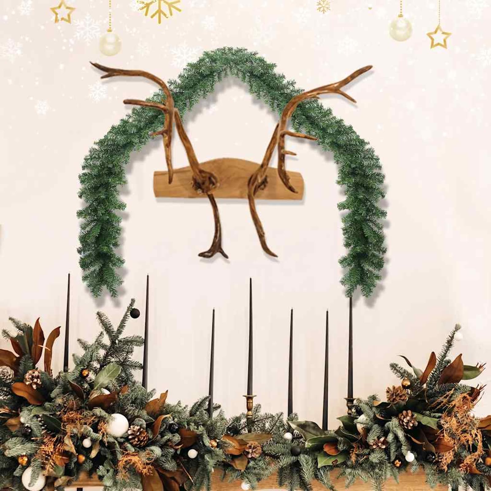 Gecheer Weihnachtsgirlande PVC 10 m, Weihnachtsdekoration für Fenster Tür Adventskranz Gemütliche Winter-Tischdekoration im Wohnzimmer246404
