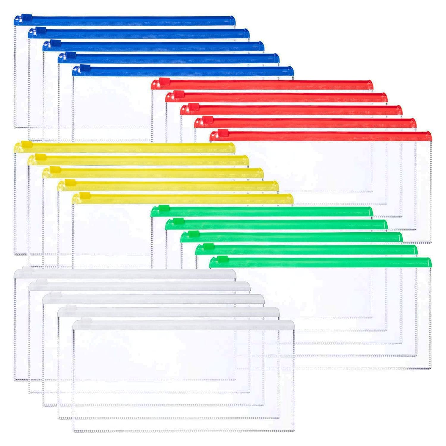 50 Pieces Zip Plastic Envelopes File Bag Bill Bag Pencil Case Letter Size (Assorted Colors)