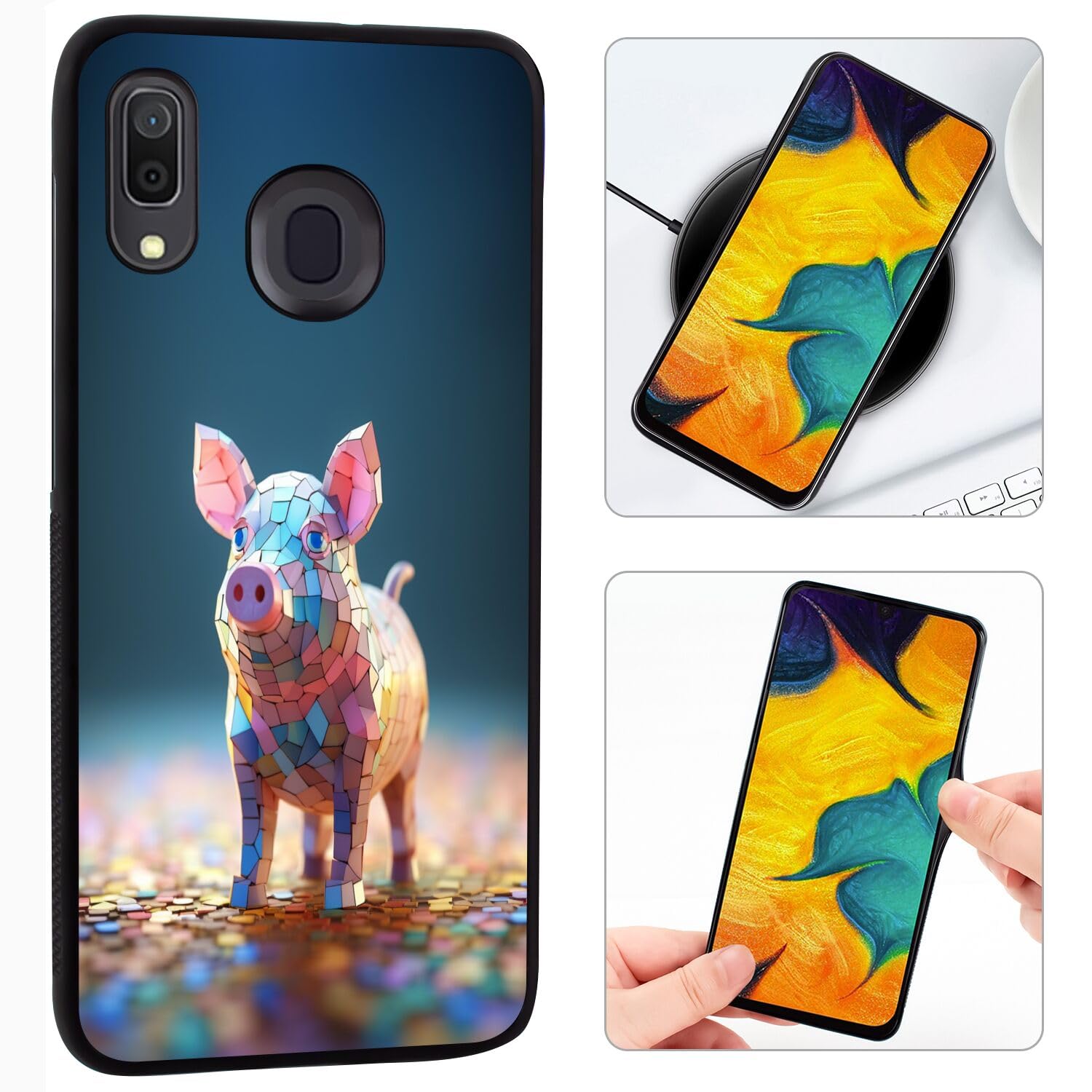 Elgzigok Black TPU Case Fits Samsung Galaxy A30/A20 with Pig-aa57 Pattern Design Black Soft TPU Slim Fit Anti Scratched Protection Cover Case for Samsung Galaxy A30/A20