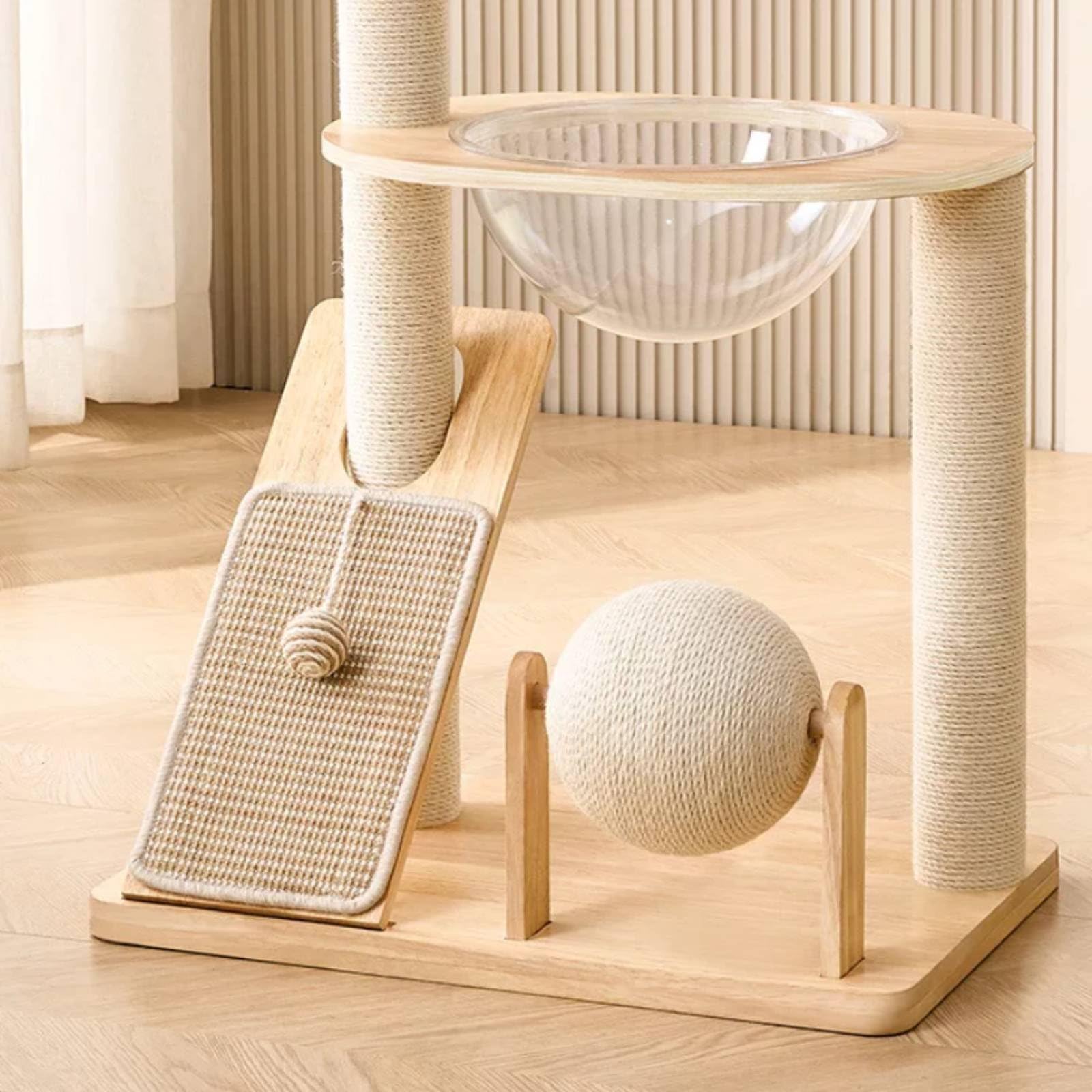 KESOTO Struttura per Arrampicata per Gatti Tiragraffi Centro Gioco Cuccia Amaca in Legno con Tavoletta Graffiante E Palla, Semplice Con Tiragraffi In Sisal E Palla Giocattolo