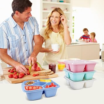 4 Pack Lunchable Snack Containers for Kids & Adults - 5 Compartments Bento Lunch Boxes with 4 Sauce Container, Reusable Meal Prep Containers, Divided Food Storage Containers for School Work Travel