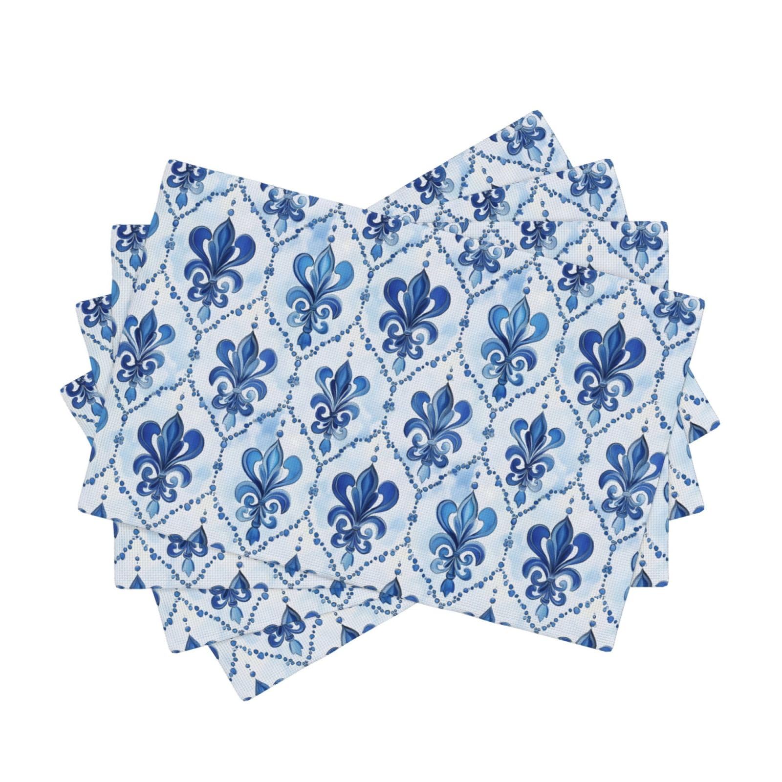 Set de table salle à manger lavable résistant chaleur motif bleu rétro faux lin 45x30