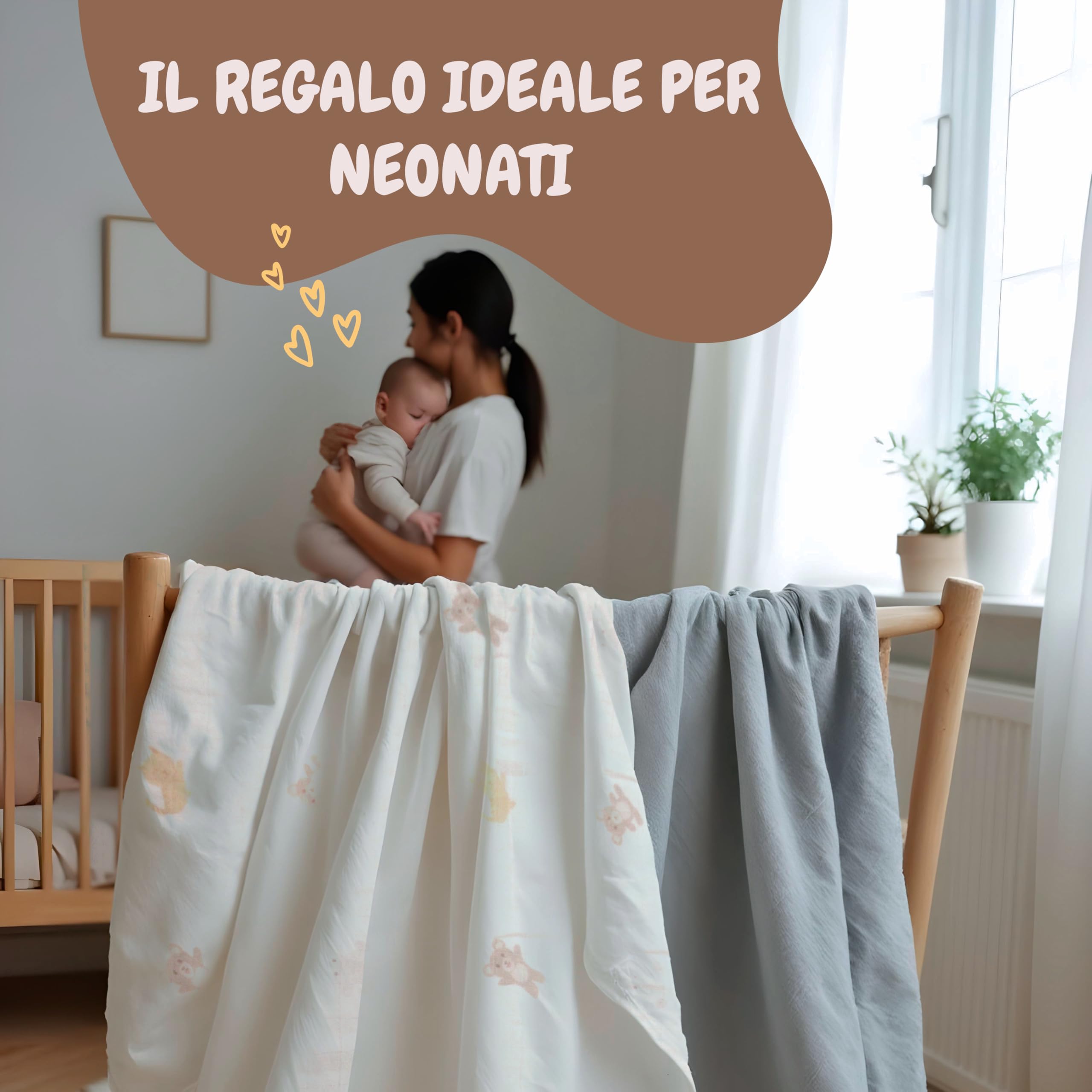 Mussole Bambino Cotone Bamboo 120x120 cm 2 pz Swaddle Panni Fasciatoio