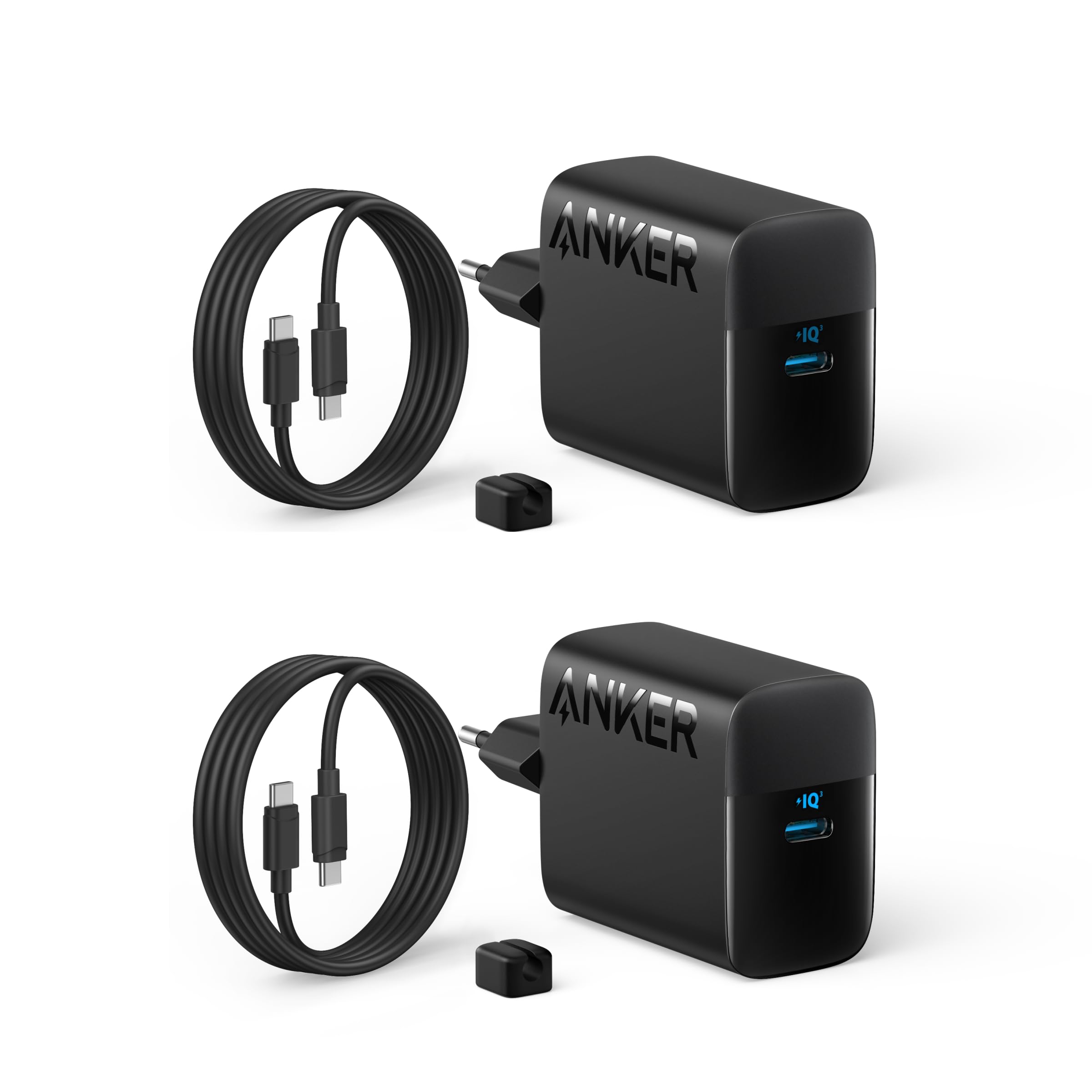 Caricabatterie superveloce Anker USB-C da 45W, con cavo USB-C, supporta la ricarica rapida PPS per Samsung Galaxy S24 Ultra/S24/S23+/S23/S22/Note20, iPhone, Pixel e altro (2 cavi da 1,5m inclusi)