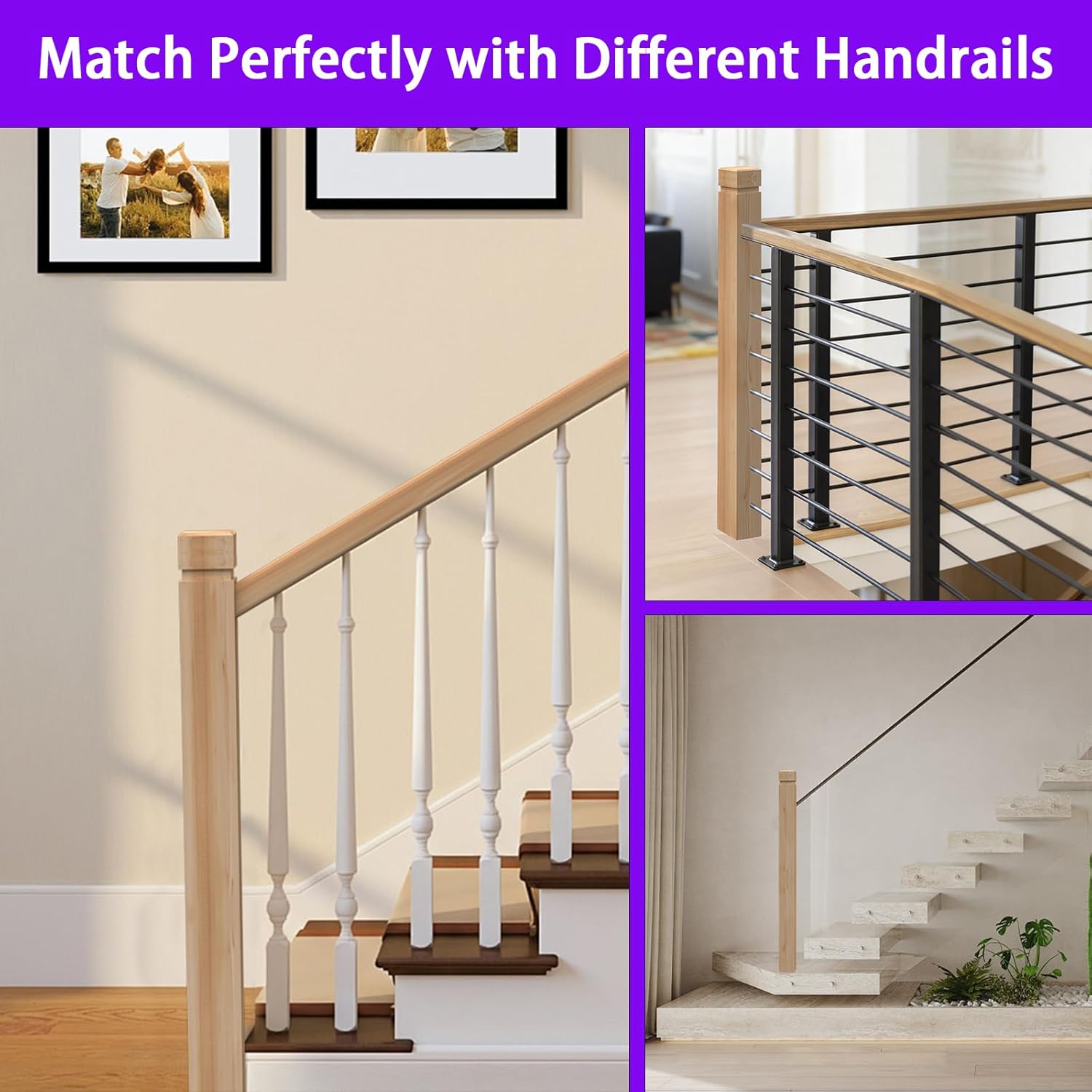 3.5 x 48 inch Red Oak Stair Newel Post with a Single Groove Notched Wood Balusters for Staircase Interior and Outdoor Railing Newels for Stair Handrails(1 Pcs)