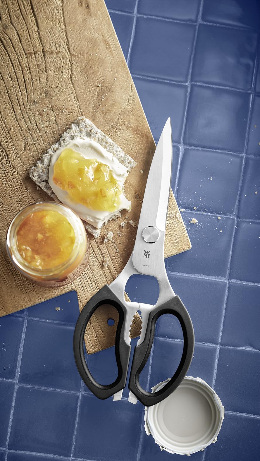 WMF Forbici da cucina 23 cm, acciaio inossidabile Cromargan, manico in plastica, forbici universali con apribottiglie e sollevatore di lattine, Grigio scuro
