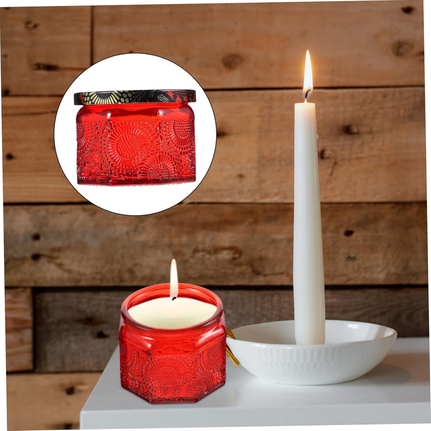 OFFIGAM 14Pcs Embossed Glass Candle Jars with Lids Scented Candle Holders for DIY Candle Making Recyclable Storage Tins for Home Decor and Giving