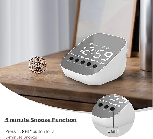 Miniatura 5 de Reloj despertador, reloj despertador digital LED, 3 niveles de brillo, 2 alarmas, 12/24 horas, repetición, pequeños relojes despertadores para