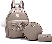 Vista 1 de Mochila de piel para niñas, estilo Bowknot, 3 piezas de mochila, bolso y monedero a la moda, para mujer