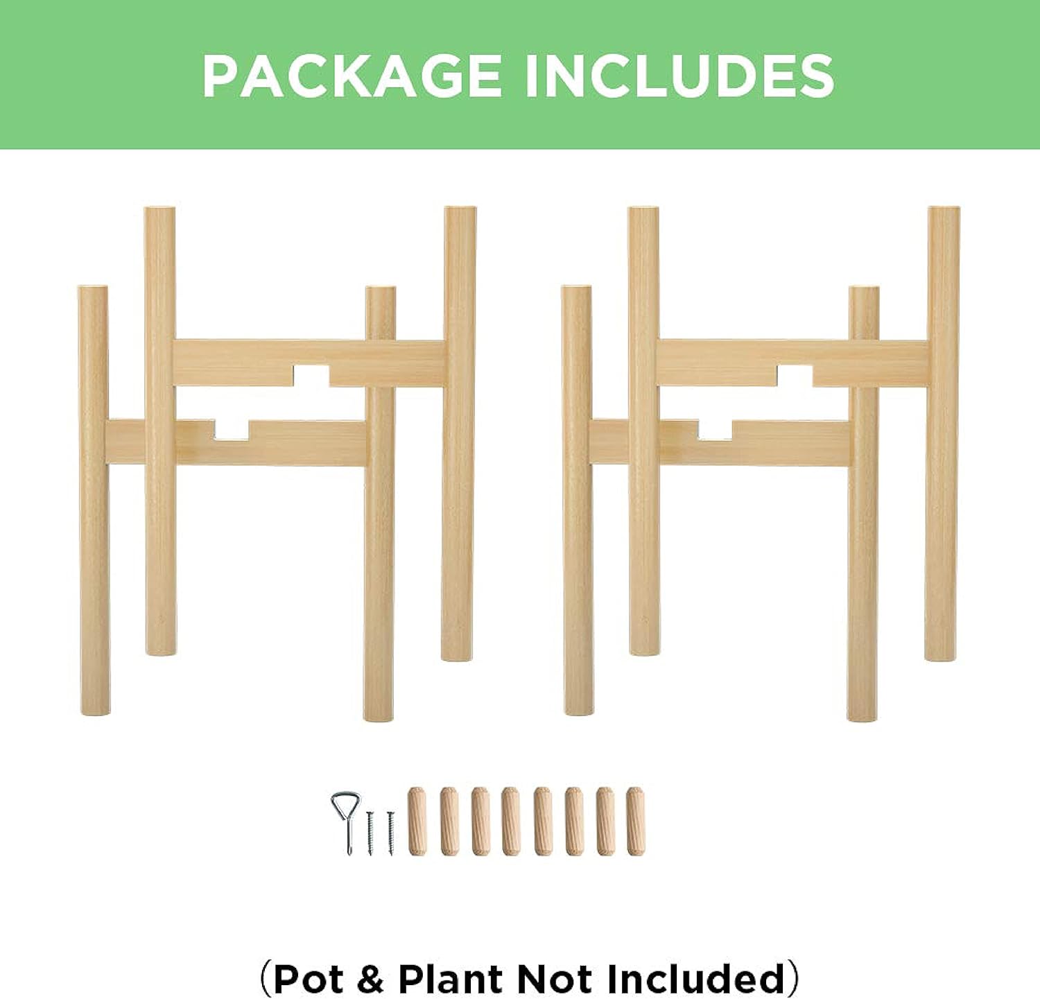2 Pack Indoor Plant Stands, 2 Tier Tall Plant Stand 30 inches, Mid Century Bamboo Plant Stand, Adjustable Width 8 - 12 inches, Fits Pot Size of 8 9 10 11 12 inches Pot & Plant Not Included, Natural : Patio, Lawn & Garden