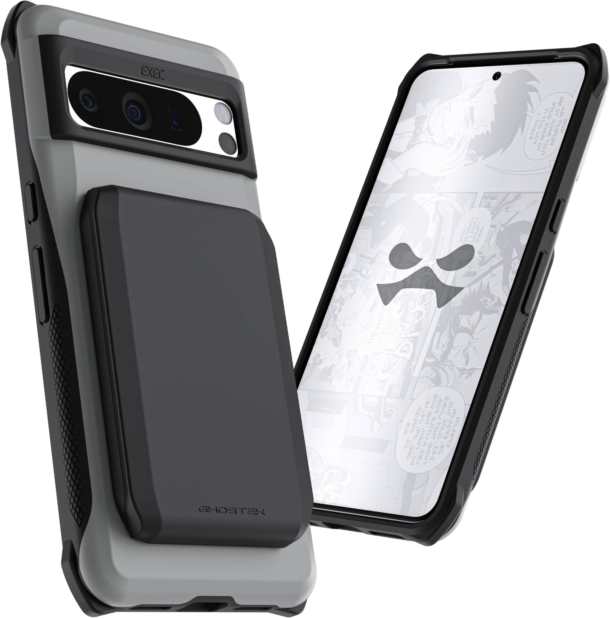 Exec Wallet Case for Google Pixel 8 Pro - Magnetic Credit Card Holder, Compatible with Wireless Charging, Kickstand (6.7 Inch, Gray)