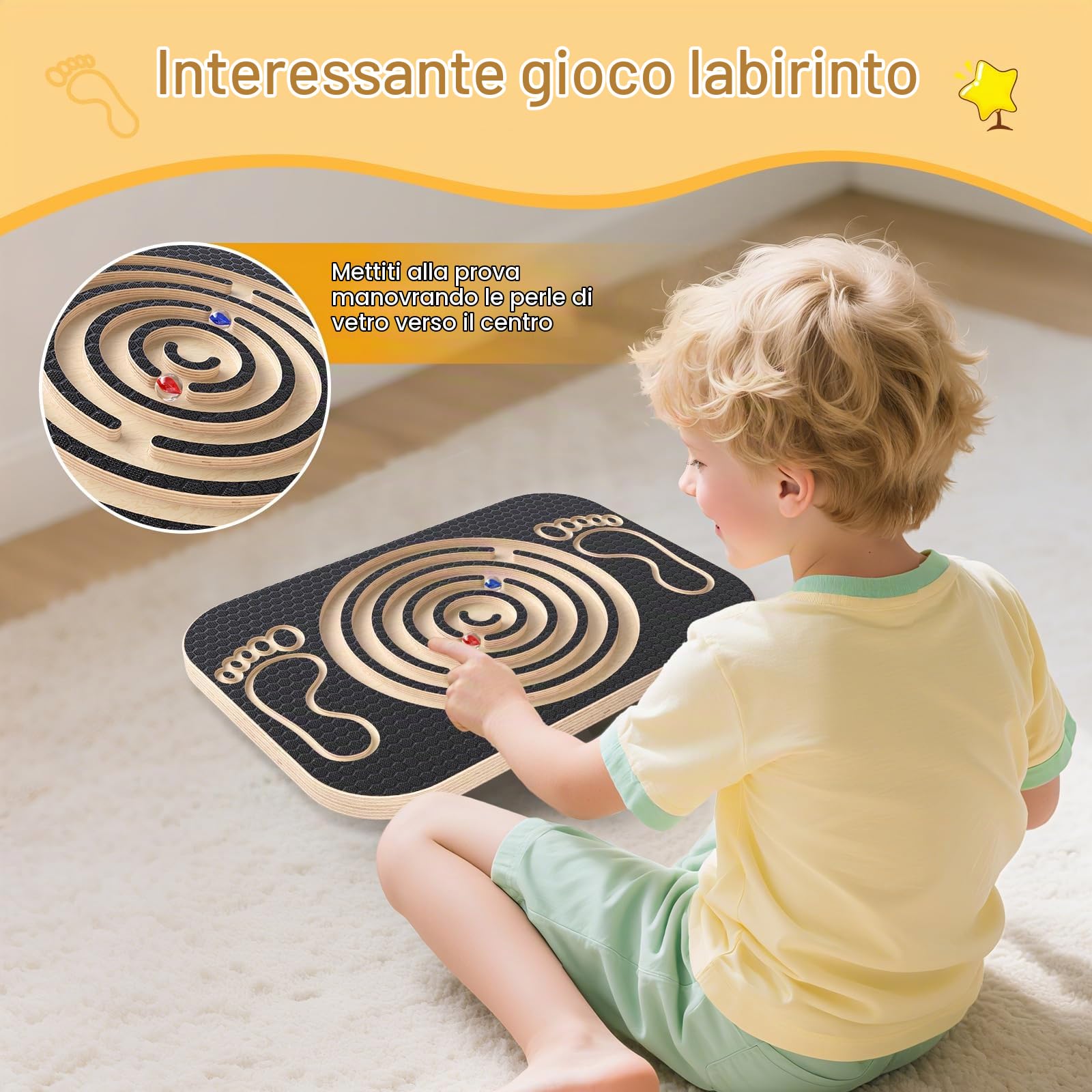 Balance Board in legno per bambini e adulti con 2 palle, tavola di bilanciamento con labirinto integrato per giochi interattivi,Tavoletta Propriocettiva 44.5x30cm (17.5x11.8in)