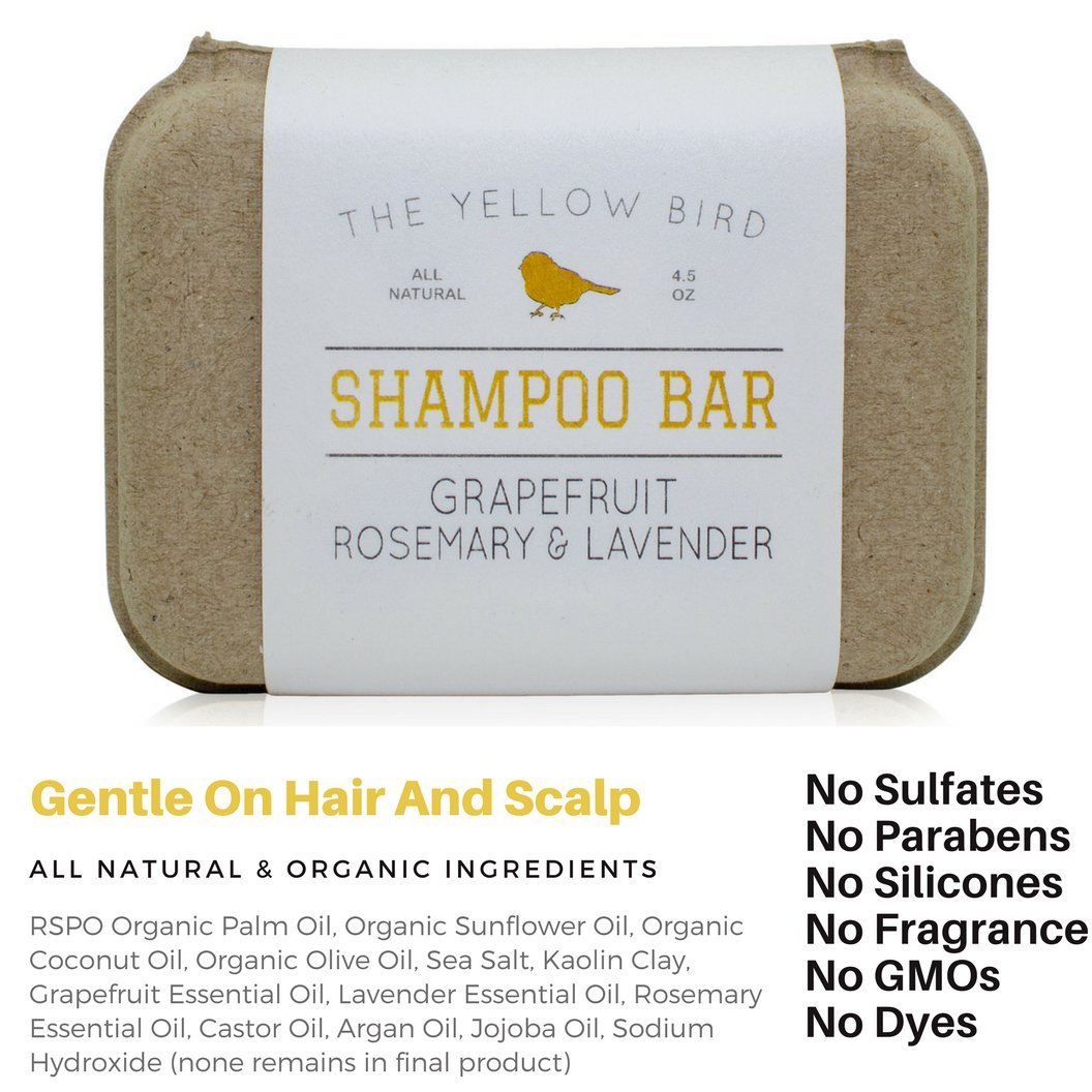 The Yellow Bird Solid Bar Shampoo Soap. Grapefruit, Rosemary, and Lavender. Mild Natural and Organic Ingredients. Sulfate Free. Gentle Scalp + Hair Care - Image 5