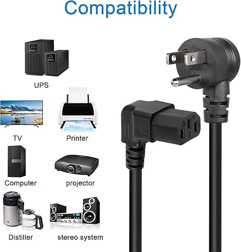Miniatura 5 de GELRHORN - Cable de resorte eléctrico de 4.9 pies, 90 grados, 3 clavijas, NEMA 5-15P a IEC 320 C13, 10 A, 250 V15 A, 125 V, 18 WAG, ángulo