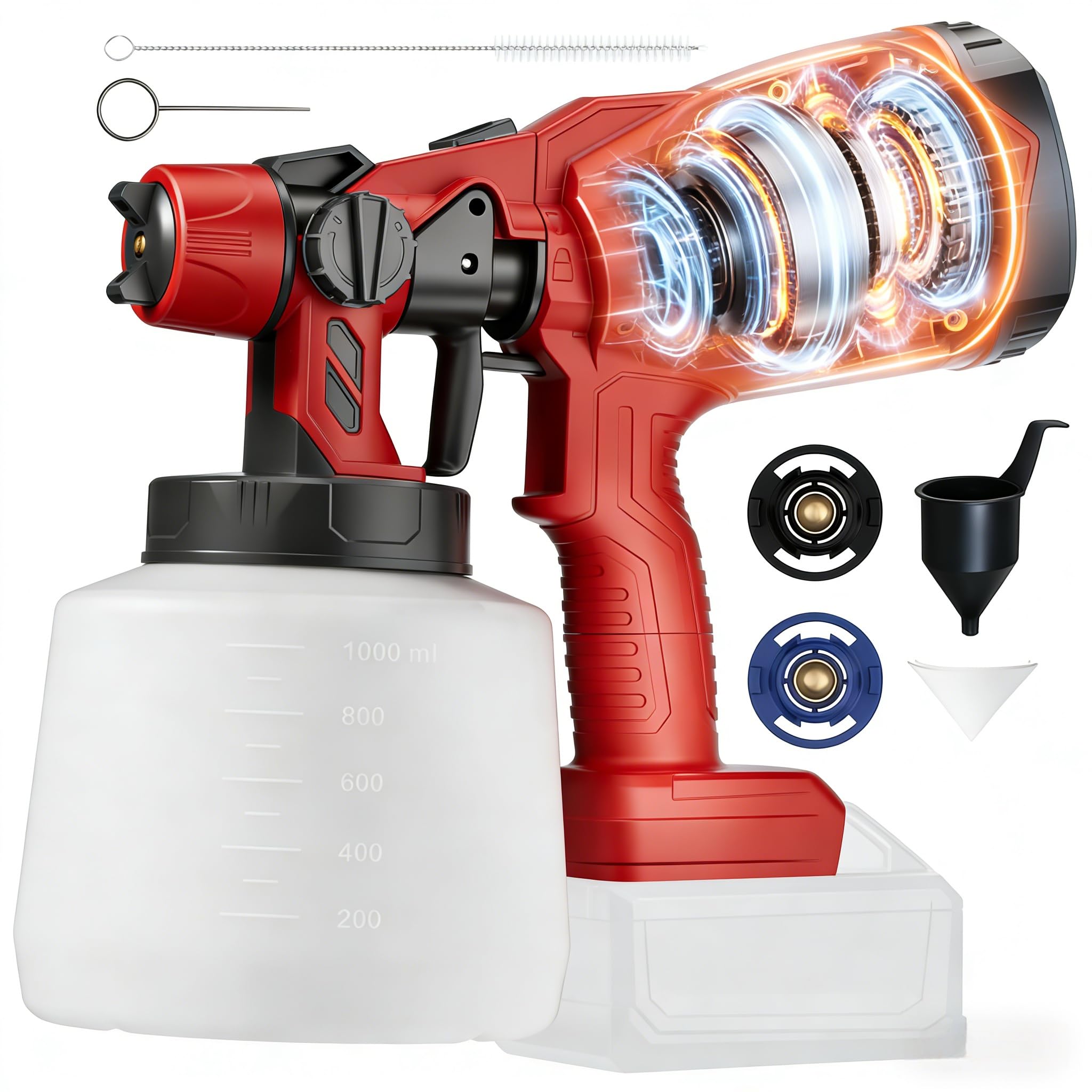 Cordless Paint Sprayer for Milwaukee 18V Battery, 3000 RPM, Easy to Clean with 3 Patterns, Brushless Motor and Copper Nozzles, for House Painting Furniture Cabinets Fence Wall (Battery Not Included)
