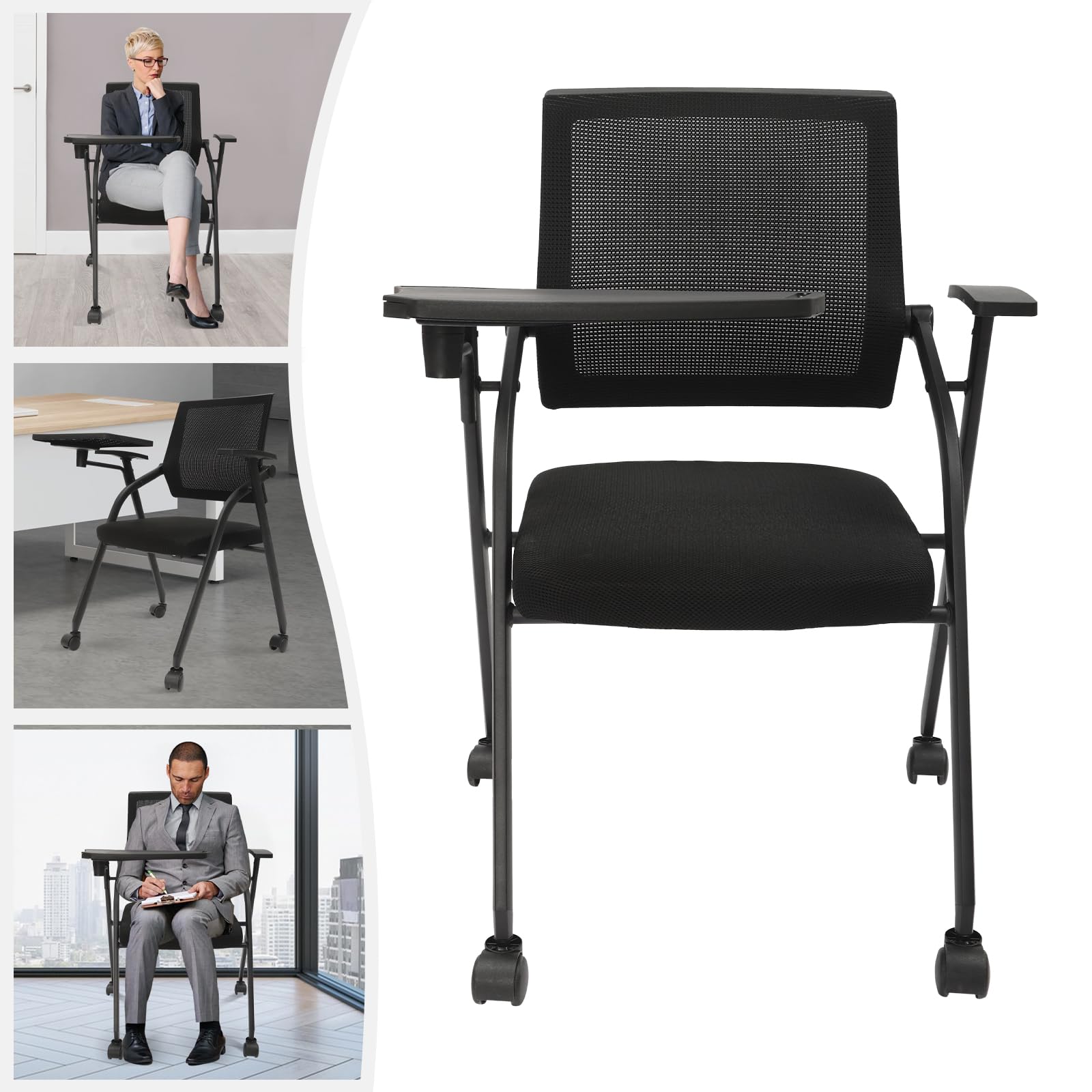 VACYOVKE Folding Conference Room Chairs Set Of 2 Black Guest Reception - View #3